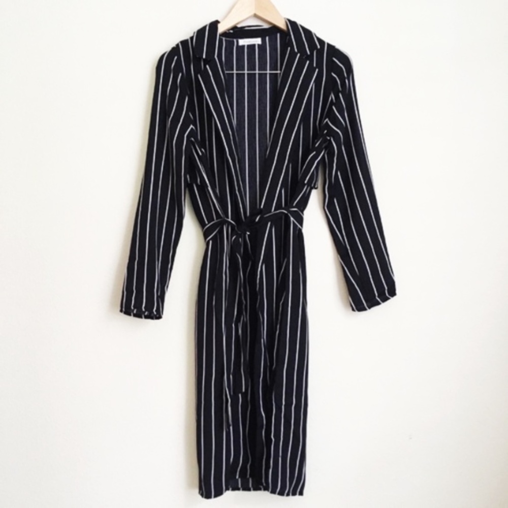 Black Belted Trench Jacket White Stripe